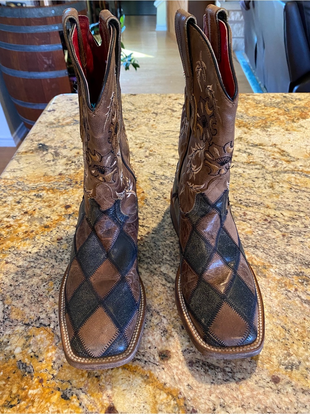 Macie Bean Brown and Black Diamond-Pattern Western Boots